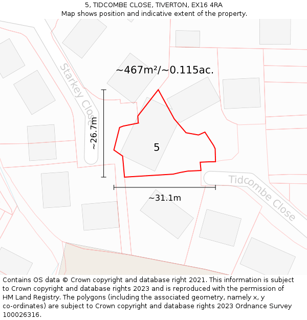 5, TIDCOMBE CLOSE, TIVERTON, EX16 4RA: Plot and title map