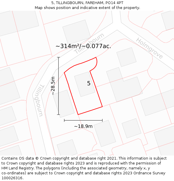 5, TILLINGBOURN, FAREHAM, PO14 4PT: Plot and title map