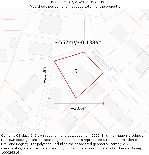 5, TINKERS MEAD, PEWSEY, SN9 5HS: Plot and title map