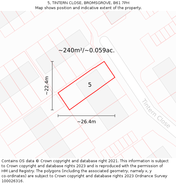 5, TINTERN CLOSE, BROMSGROVE, B61 7PH: Plot and title map