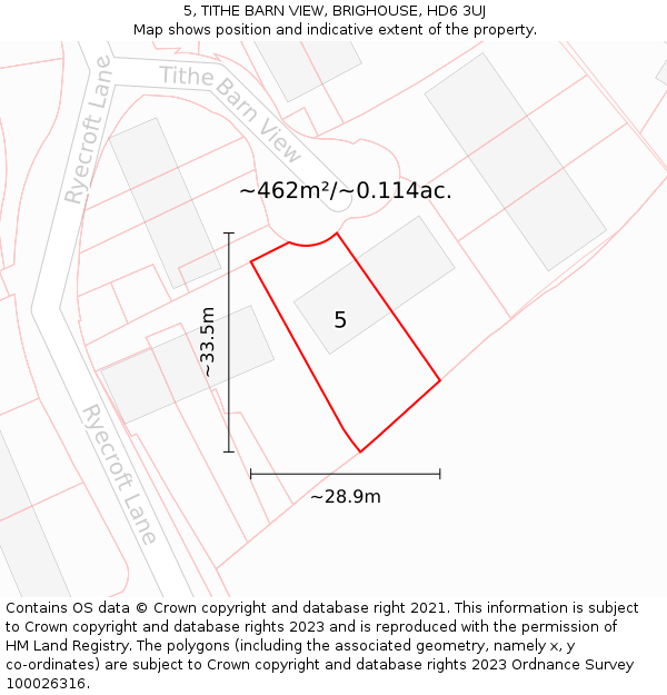5, TITHE BARN VIEW, BRIGHOUSE, HD6 3UJ: Plot and title map