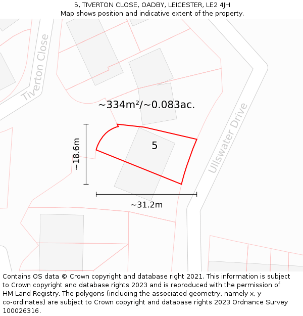 5, TIVERTON CLOSE, OADBY, LEICESTER, LE2 4JH: Plot and title map