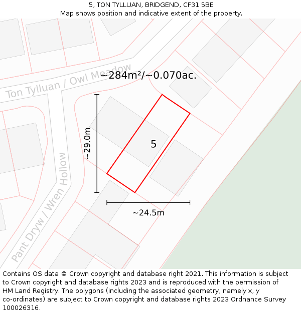 5, TON TYLLUAN, BRIDGEND, CF31 5BE: Plot and title map