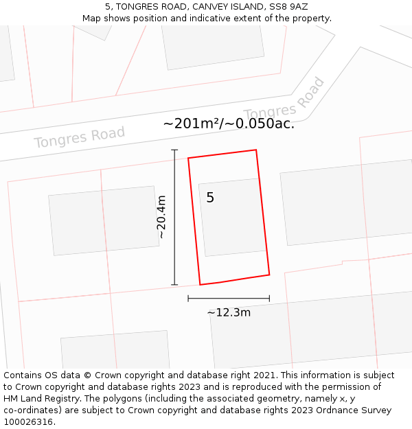 5, TONGRES ROAD, CANVEY ISLAND, SS8 9AZ: Plot and title map