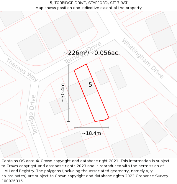 5, TORRIDGE DRIVE, STAFFORD, ST17 9AT: Plot and title map