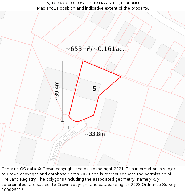 5, TORWOOD CLOSE, BERKHAMSTED, HP4 3NU: Plot and title map