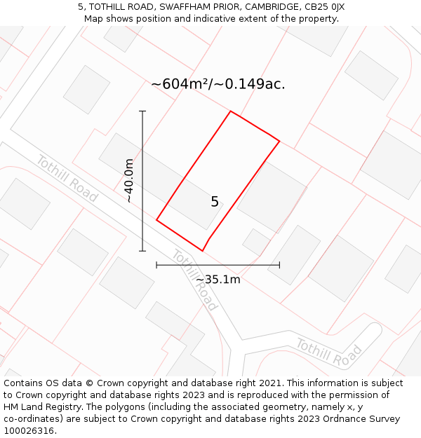 5, TOTHILL ROAD, SWAFFHAM PRIOR, CAMBRIDGE, CB25 0JX: Plot and title map