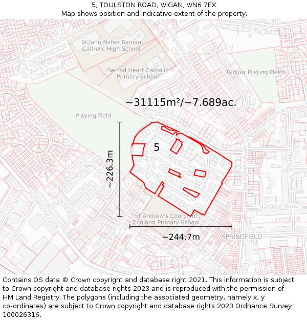 5, TOULSTON ROAD, WIGAN, WN6 7EX: Plot and title map