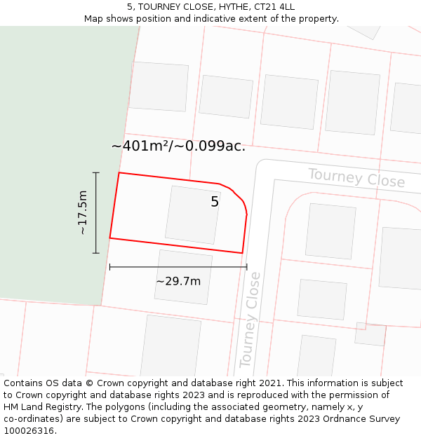 5, TOURNEY CLOSE, HYTHE, CT21 4LL: Plot and title map