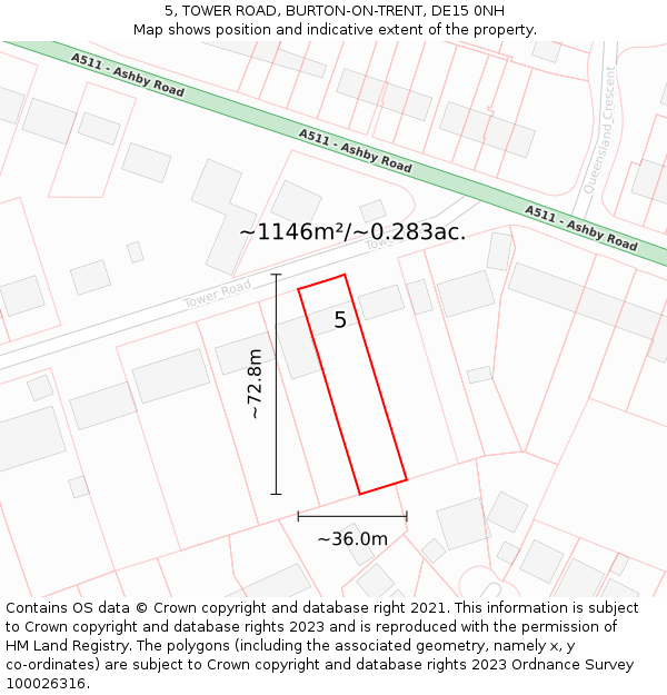 5, TOWER ROAD, BURTON-ON-TRENT, DE15 0NH: Plot and title map