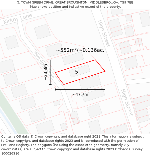 5, TOWN GREEN DRIVE, GREAT BROUGHTON, MIDDLESBROUGH, TS9 7EE: Plot and title map