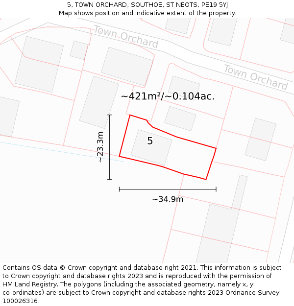 5, TOWN ORCHARD, SOUTHOE, ST NEOTS, PE19 5YJ: Plot and title map