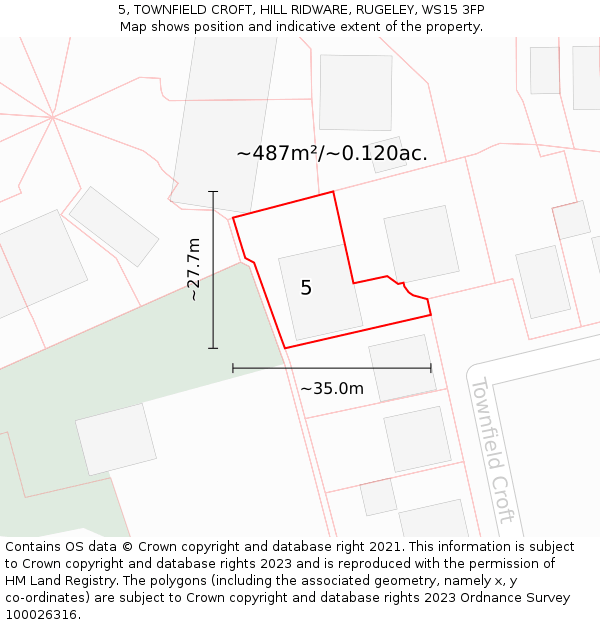 5, TOWNFIELD CROFT, HILL RIDWARE, RUGELEY, WS15 3FP: Plot and title map