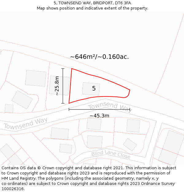 5, TOWNSEND WAY, BRIDPORT, DT6 3FA: Plot and title map