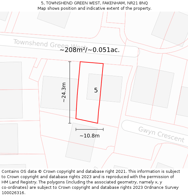 5, TOWNSHEND GREEN WEST, FAKENHAM, NR21 8NQ: Plot and title map