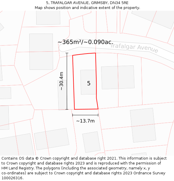 5, TRAFALGAR AVENUE, GRIMSBY, DN34 5RE: Plot and title map