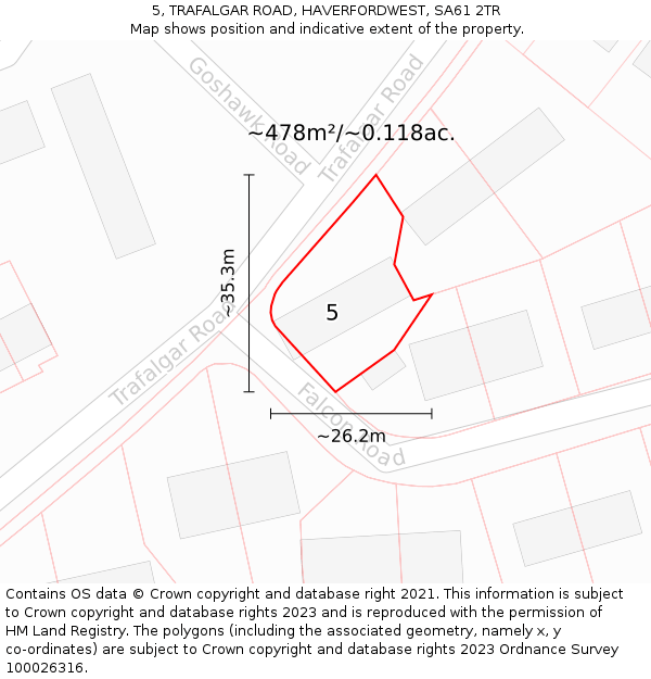 5, TRAFALGAR ROAD, HAVERFORDWEST, SA61 2TR: Plot and title map