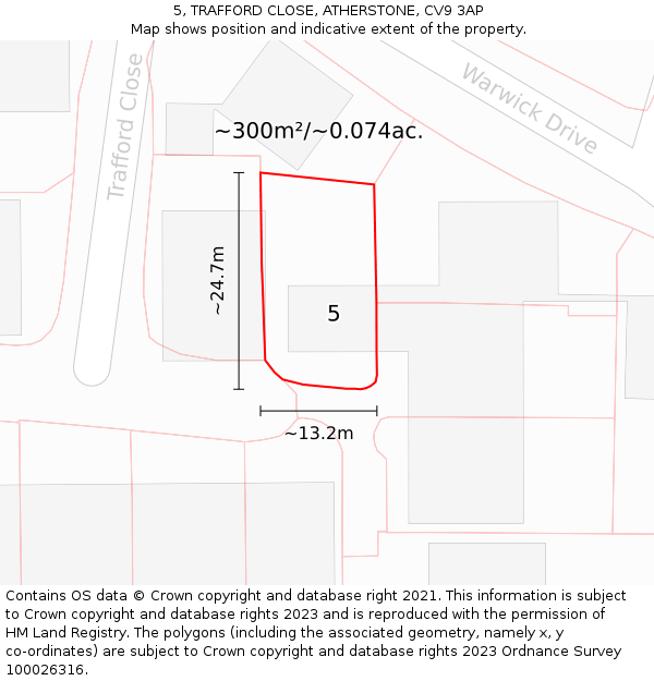 5, TRAFFORD CLOSE, ATHERSTONE, CV9 3AP: Plot and title map