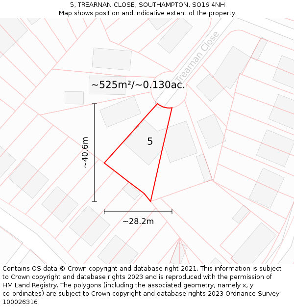 5, TREARNAN CLOSE, SOUTHAMPTON, SO16 4NH: Plot and title map