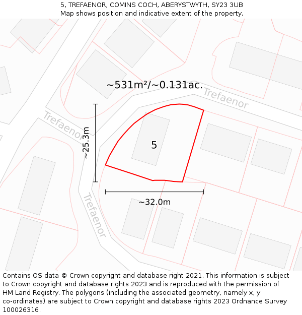 5, TREFAENOR, COMINS COCH, ABERYSTWYTH, SY23 3UB: Plot and title map