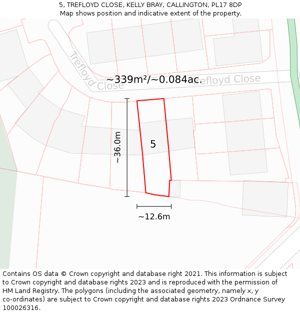 5, TREFLOYD CLOSE, KELLY BRAY, CALLINGTON, PL17 8DP: Plot and title map