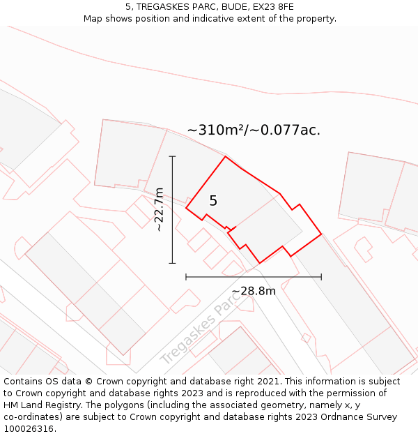 5, TREGASKES PARC, BUDE, EX23 8FE: Plot and title map