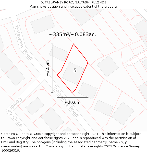 5, TRELAWNEY ROAD, SALTASH, PL12 4DB: Plot and title map