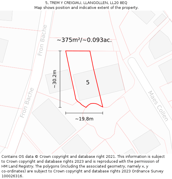 5, TREM Y CREIGIAU, LLANGOLLEN, LL20 8EQ: Plot and title map