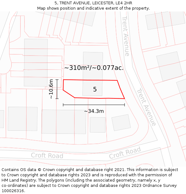 5, TRENT AVENUE, LEICESTER, LE4 2HR: Plot and title map