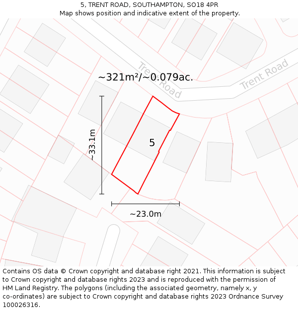 5, TRENT ROAD, SOUTHAMPTON, SO18 4PR: Plot and title map