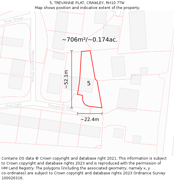 5, TREVANNE PLAT, CRAWLEY, RH10 7TW: Plot and title map