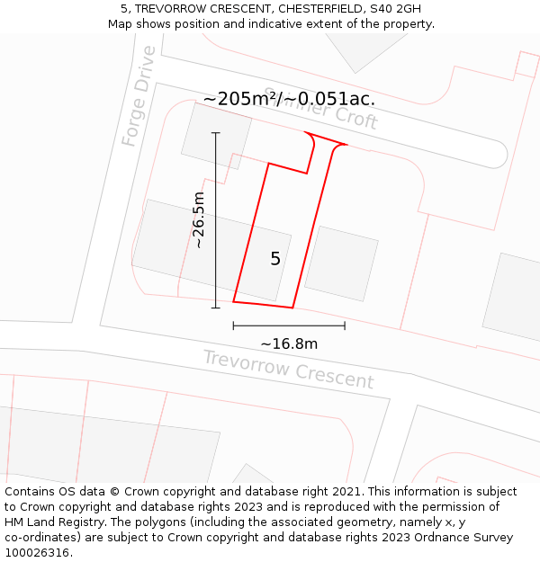 5, TREVORROW CRESCENT, CHESTERFIELD, S40 2GH: Plot and title map