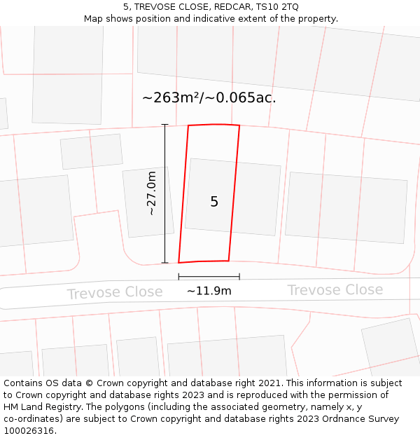 5, TREVOSE CLOSE, REDCAR, TS10 2TQ: Plot and title map