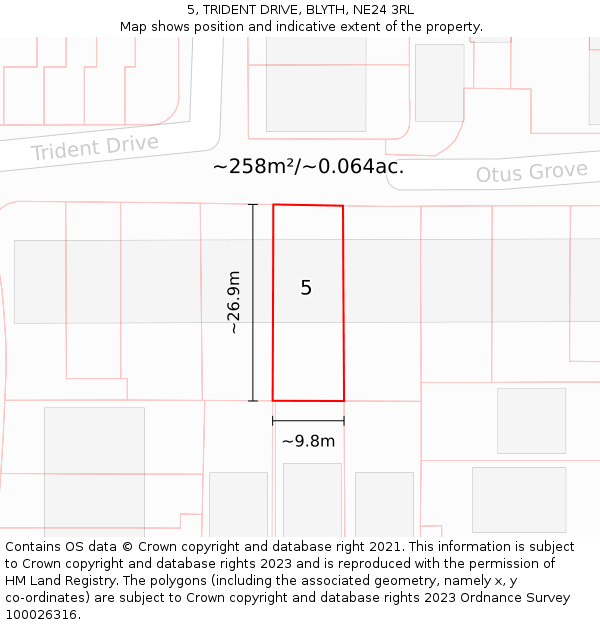 5, TRIDENT DRIVE, BLYTH, NE24 3RL: Plot and title map