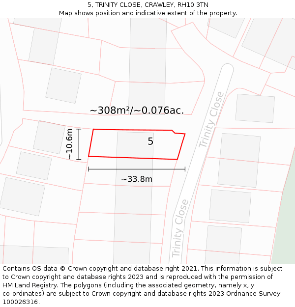 5, TRINITY CLOSE, CRAWLEY, RH10 3TN: Plot and title map