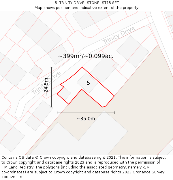 5, TRINITY DRIVE, STONE, ST15 8ET: Plot and title map