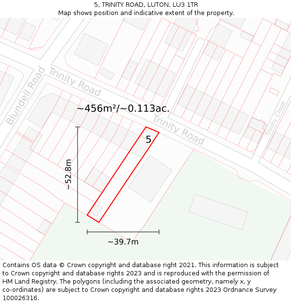 5, TRINITY ROAD, LUTON, LU3 1TR: Plot and title map