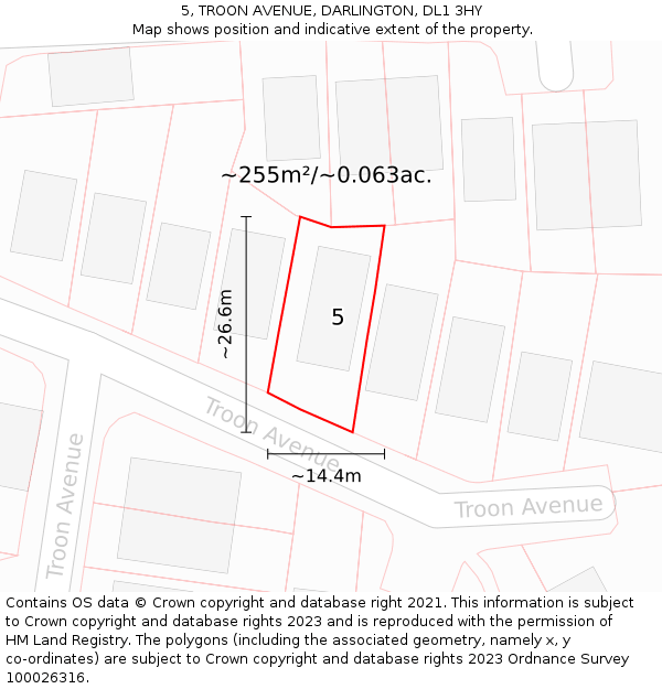 5, TROON AVENUE, DARLINGTON, DL1 3HY: Plot and title map