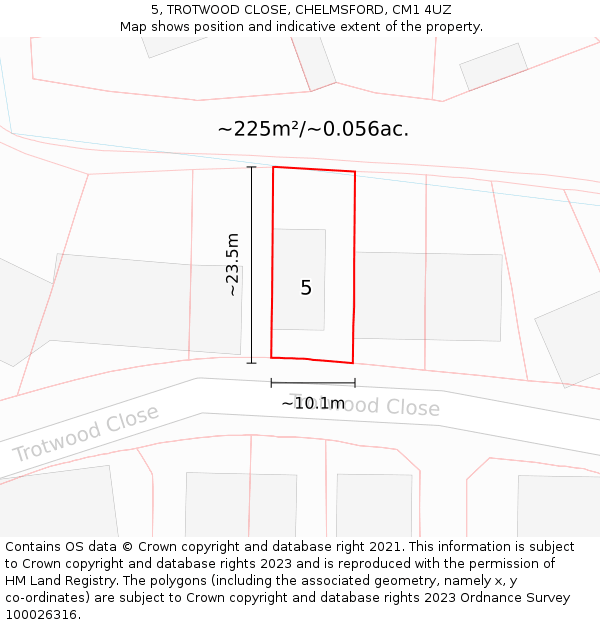 5, TROTWOOD CLOSE, CHELMSFORD, CM1 4UZ: Plot and title map