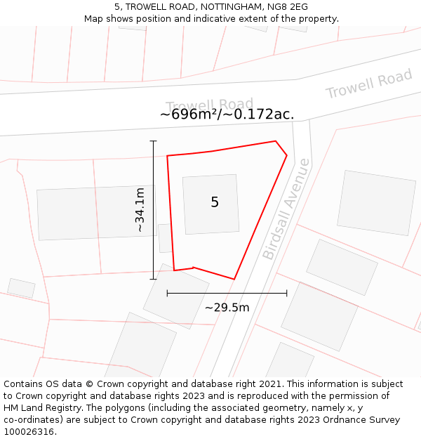 5, TROWELL ROAD, NOTTINGHAM, NG8 2EG: Plot and title map