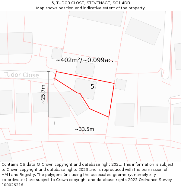 5, TUDOR CLOSE, STEVENAGE, SG1 4DB: Plot and title map