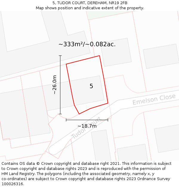 5, TUDOR COURT, DEREHAM, NR19 2FB: Plot and title map