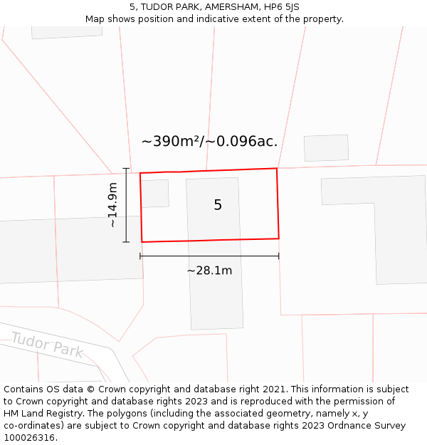 5, TUDOR PARK, AMERSHAM, HP6 5JS: Plot and title map