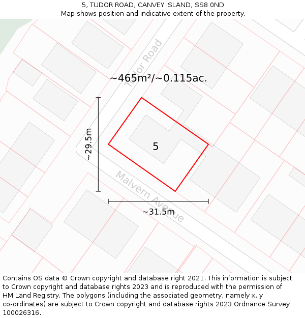 5, TUDOR ROAD, CANVEY ISLAND, SS8 0ND: Plot and title map