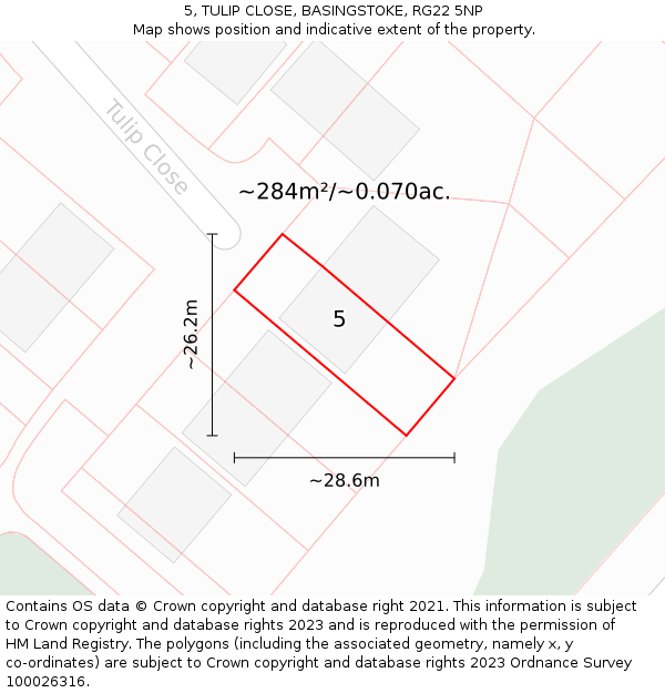 5, TULIP CLOSE, BASINGSTOKE, RG22 5NP: Plot and title map