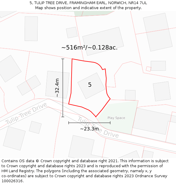 5, TULIP TREE DRIVE, FRAMINGHAM EARL, NORWICH, NR14 7UL: Plot and title map