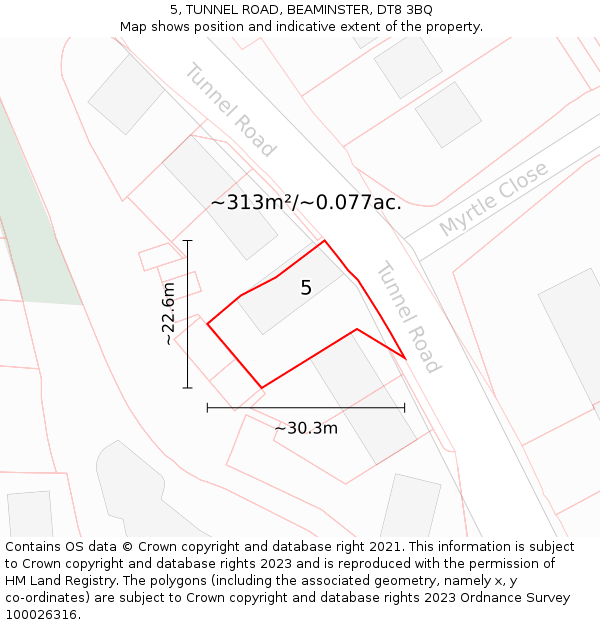 5, TUNNEL ROAD, BEAMINSTER, DT8 3BQ: Plot and title map