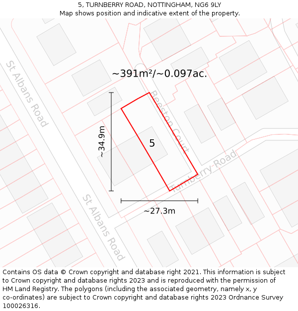 5, TURNBERRY ROAD, NOTTINGHAM, NG6 9LY: Plot and title map