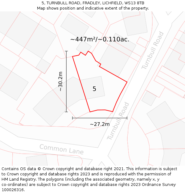 5, TURNBULL ROAD, FRADLEY, LICHFIELD, WS13 8TB: Plot and title map