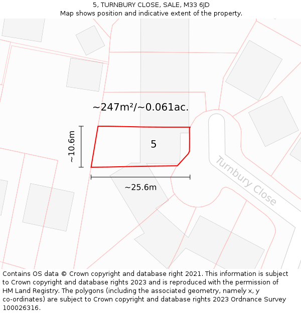 5, TURNBURY CLOSE, SALE, M33 6JD: Plot and title map